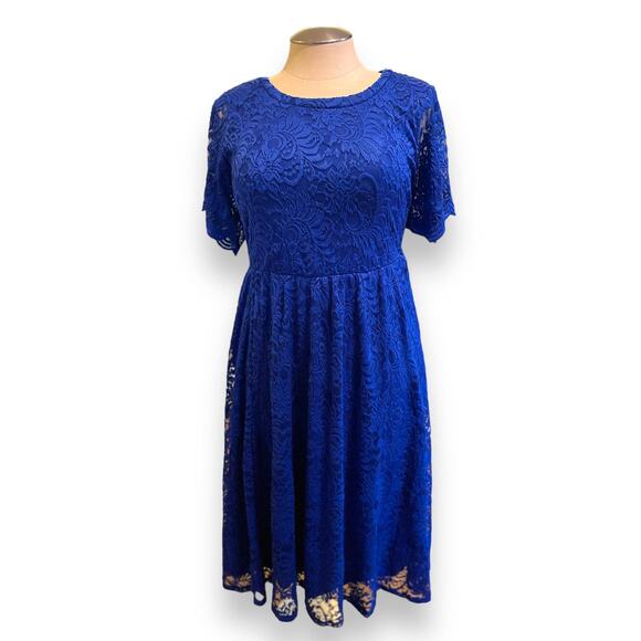 New Torrid 2 (2X 18/20) Fit & Flare Electric Blue Lace Midi Party Cocktail Dress - Picture 2 of 3